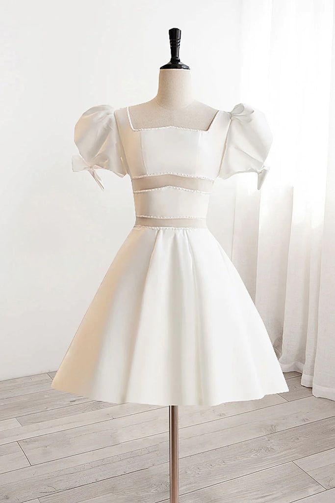 Short White Beaded Prom Dresses, Short White Beaded Formal Homecoming Dresses fg6410 - VelvetHem
