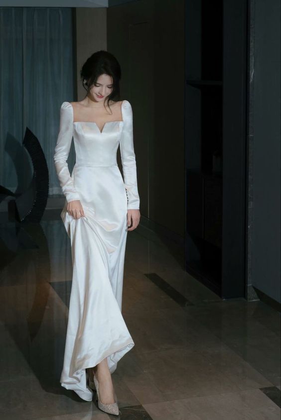 A line White Evening Dresses For Girls, Fashion Formal Gown fg6226 - VelvetHem