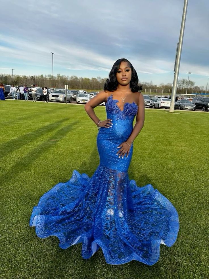 Blue Mermaid Long Party Prom Dresses Mermaid Evening Dresses fg6761 - VelvetHem