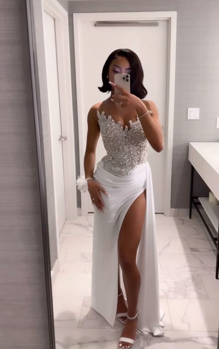 Gorgeous Long White A-line Prom Dress With Slit fg6776 - VelvetHem