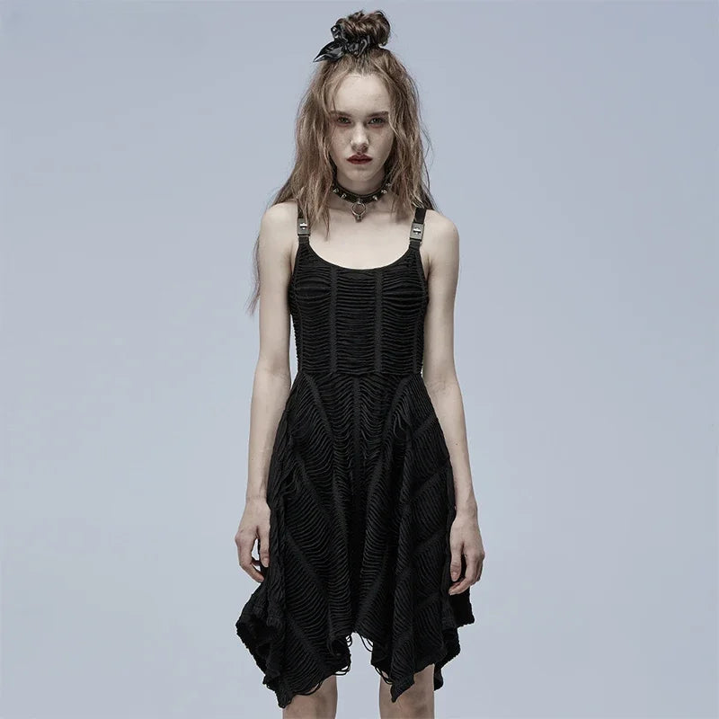 Asymmetric Black Punk Decorative Personality Casual Summer Gothic Dress - VelvetHem