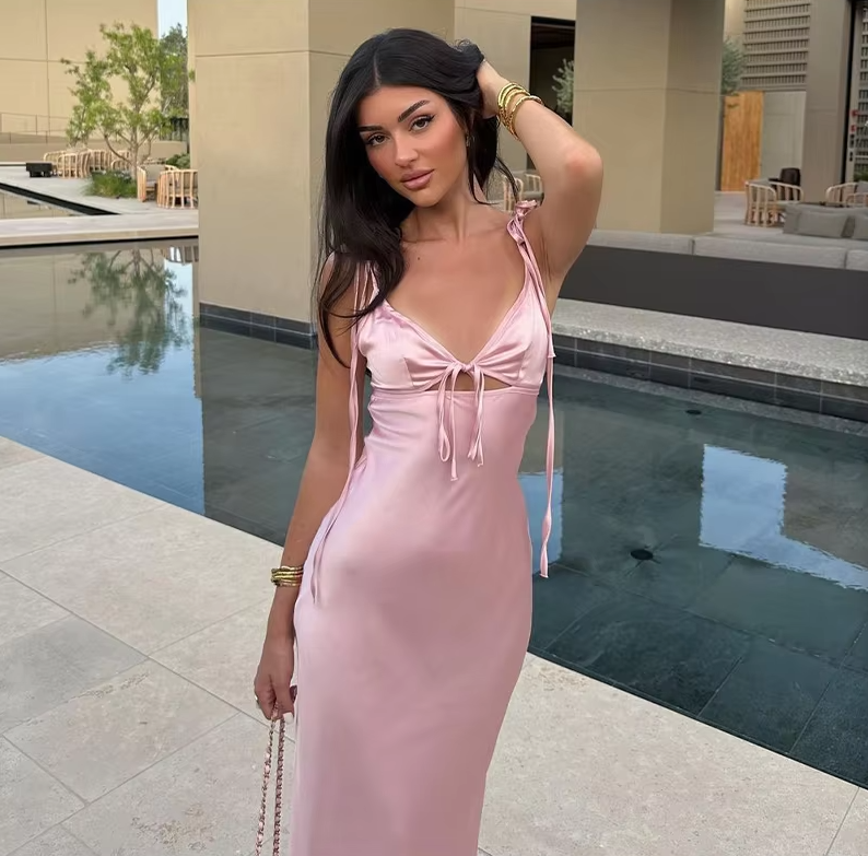Elegant Satin Maxi Dress for Women, Sexy Party Dress fg7088 - View 3 | VelvetHem