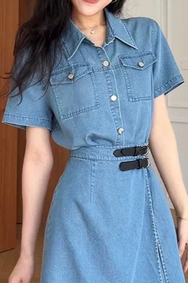 Waist Cinch Denim Dress - View 4 | VelvetHem