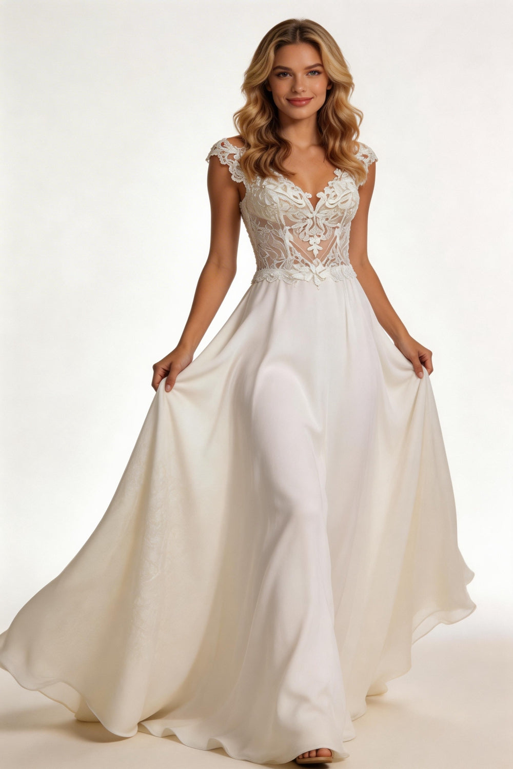 #001 Modern V-Neck Wedding Dresses Lace Appliques Chiffon Backless Boho A-Line Bride Gown Backless Sweep Train Vestido de novia by payinti