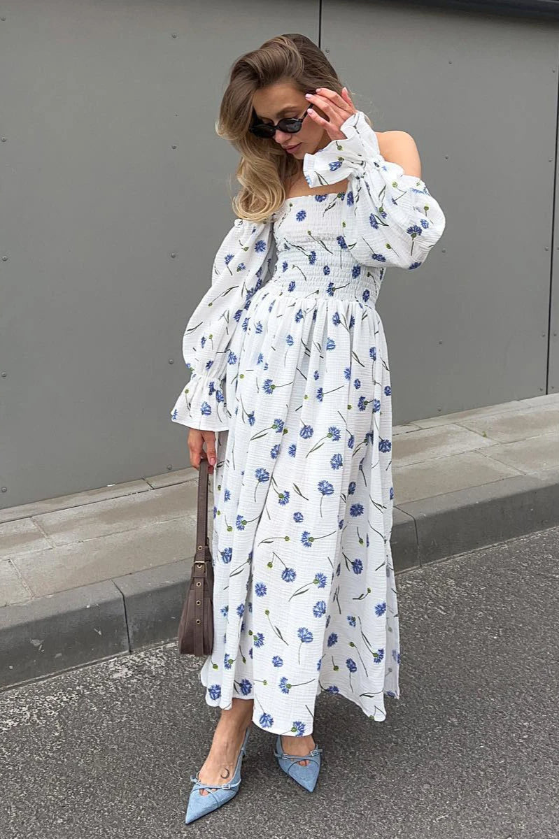 Vintage Ruffle Midi Side Slit Floral Dress - View 5 | VelvetHem