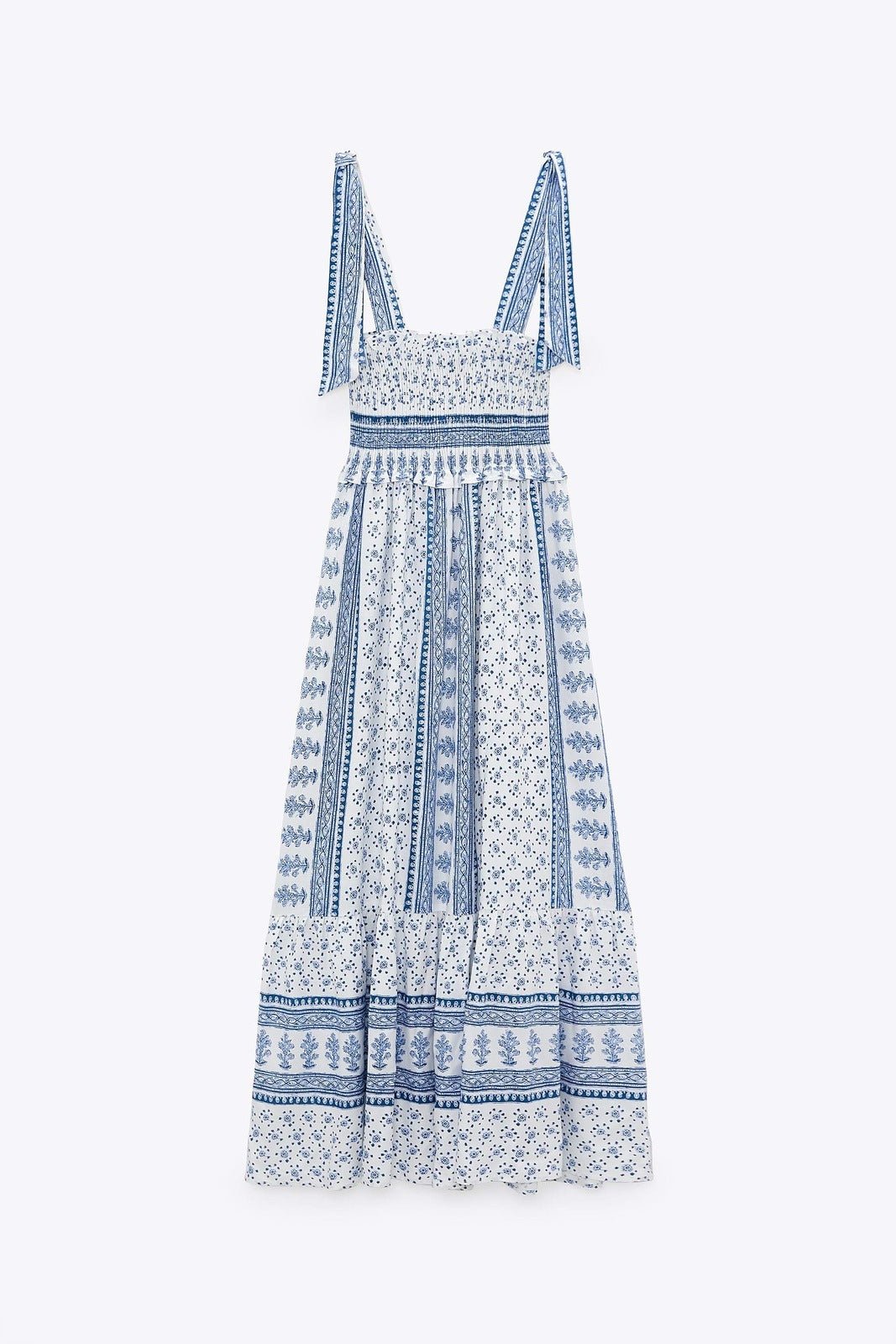 Zoe Exclusive Printed Midi Dress with Gathered Straps Chic Silhouette Collection