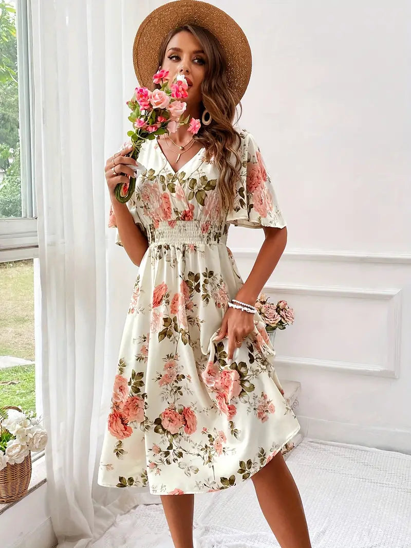 Teresa Aesthetic Floral Print Wrap Dress for Summer Evening Wear Edit