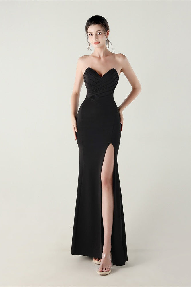 Strapless Sweetheart Pleated Modern Dress for Everyday Wear