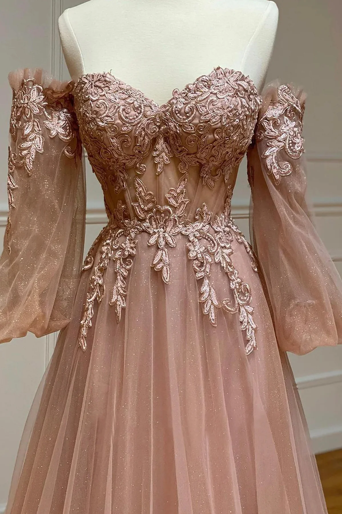 A-line Pink Sweetheart Prom Dress Party Dress, Off Shoulder Long Party Dress