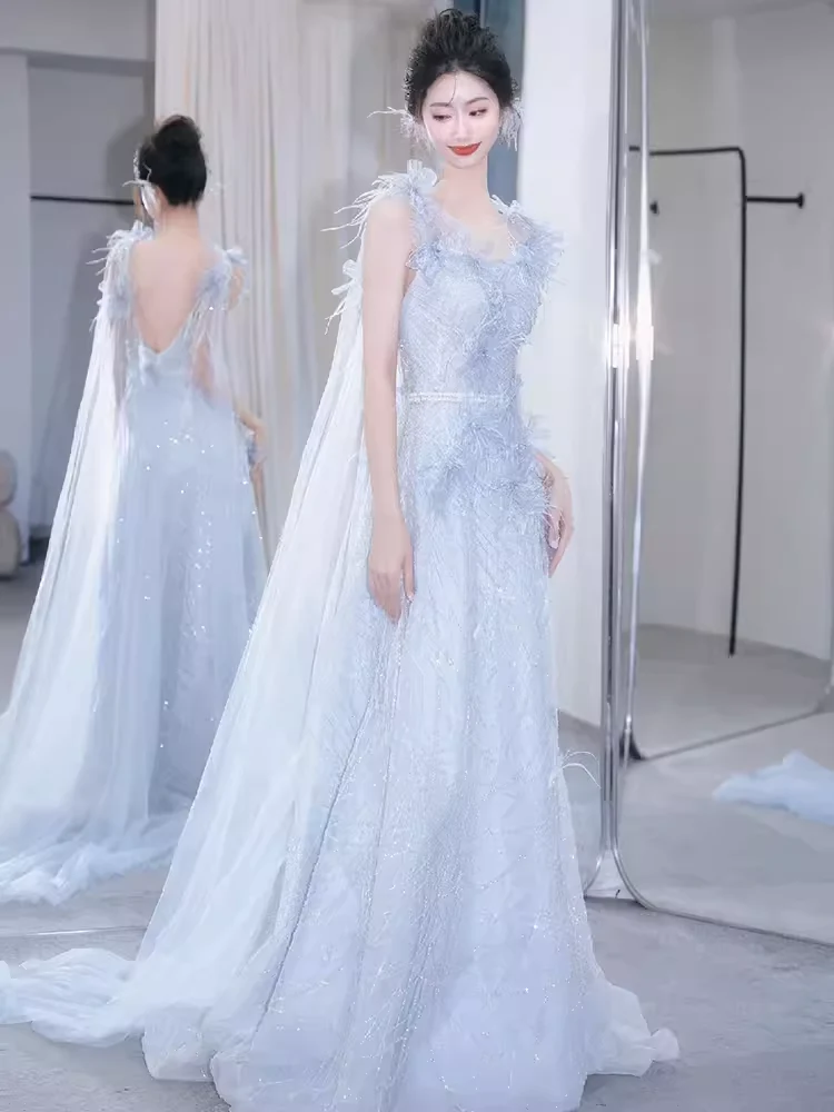 Mermaid Straps Gray Sequin Long Evening Dress Beads Prom Dress