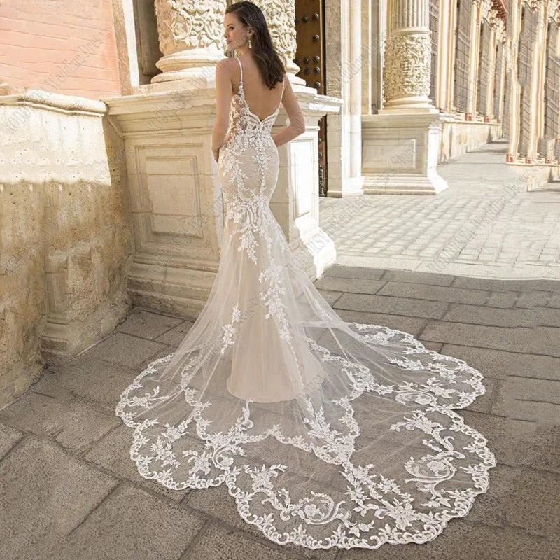 RODDRSYA Gorgeously Mermaid Wedding Dress For Bride Tulle Lace Appliques Court Train Sexy Wedding Gowns (ZD13333)