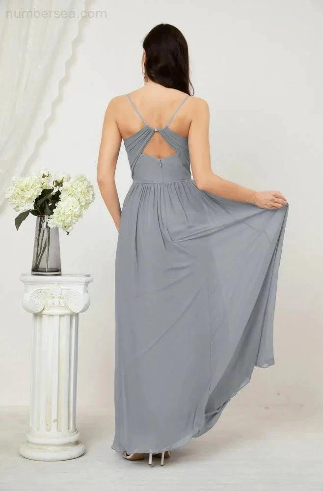 ZapDress  Neck Bridesmaid Dresses Chiffon Long Spaghetti A-line Formal Prom Gown for Wedding Party Evening 2801 (ZD16961)