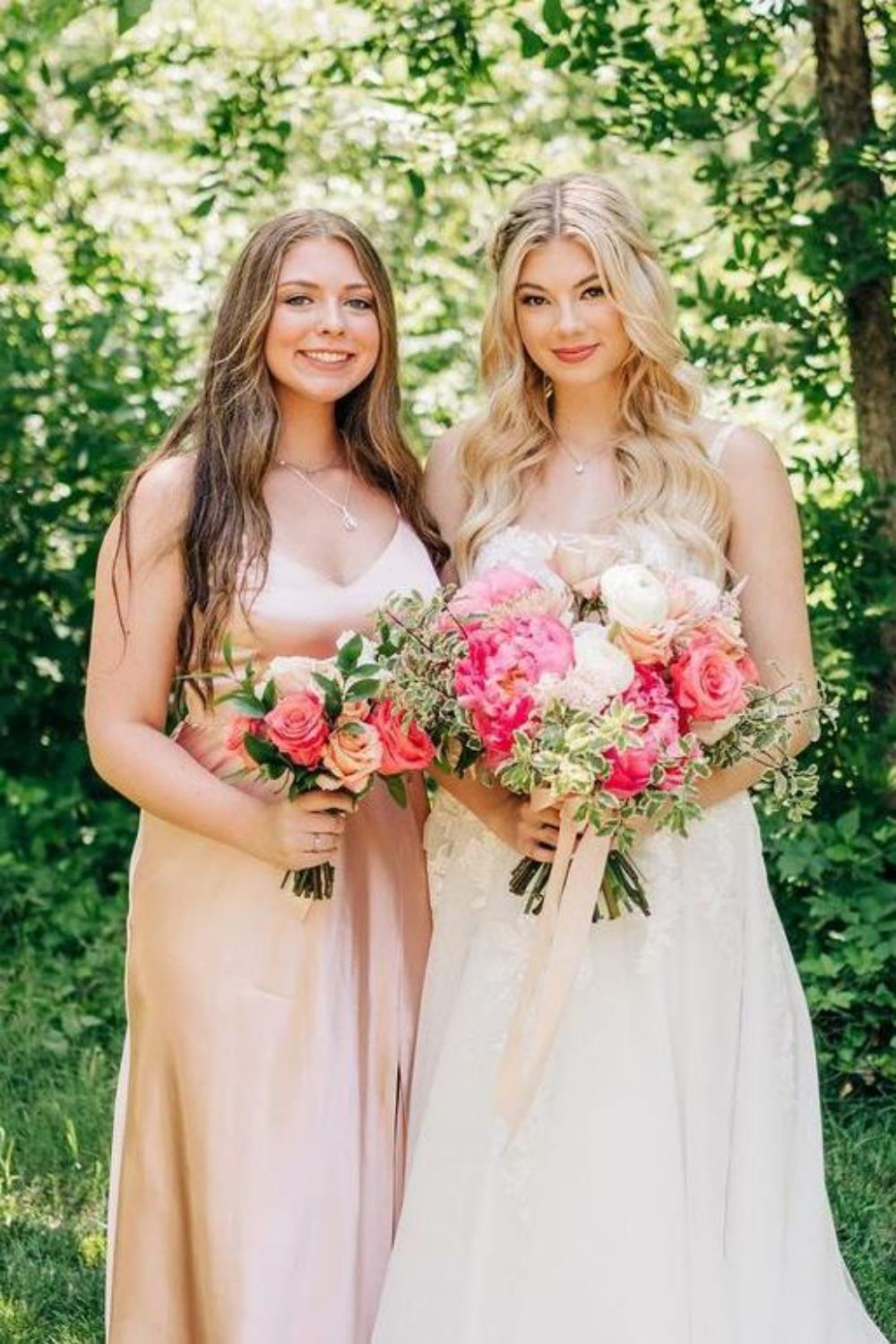 Beautiful A Line Spaghetti Straps Blush Long Bridesmaid Dress with Split Front - View 2 | VelvetHem