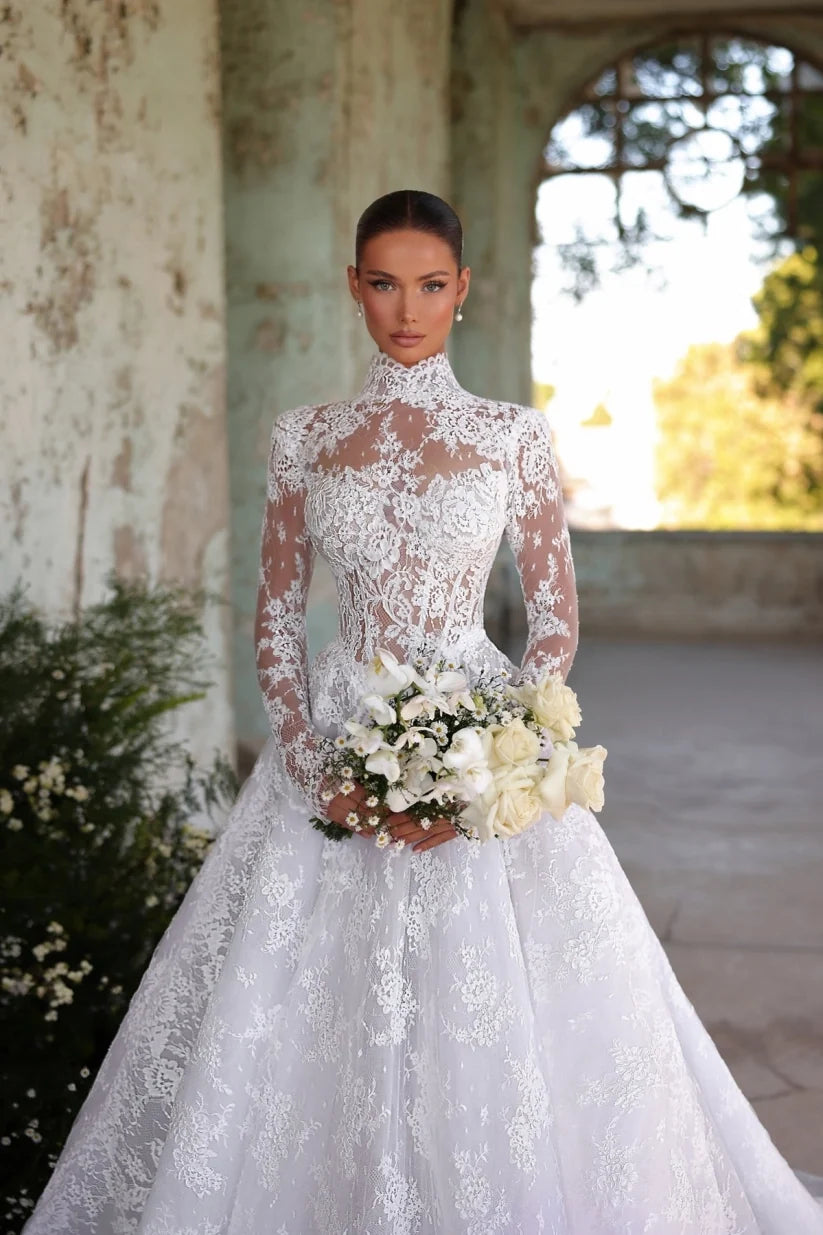 Designer Wedding Dresses A Line Lace Wedding Dresses With Sleeves (ZD17409)