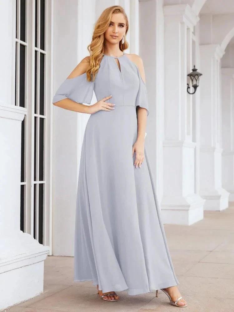 Numbersea Cold Shoulder Bridesmaid Dresses A-Line Long Formal Evening Gowns 28074 by numbersea