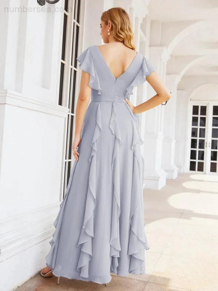 Ruffled Bridesmaid Dresses with Sleeves Long Formal Party Dress 28041 (ZD17030)