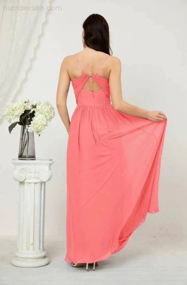 ZapDress  Neck Bridesmaid Dresses Chiffon Long Spaghetti A-line Formal Prom Gown for Wedding Party Evening 2801 (ZD16961)
