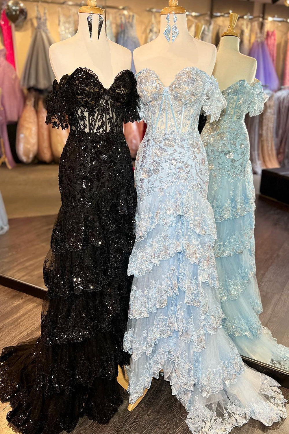 Sparkly Off The Shoulder Long Mermaid Prom Dress With Appliques And Split - View 15 | VelvetHem