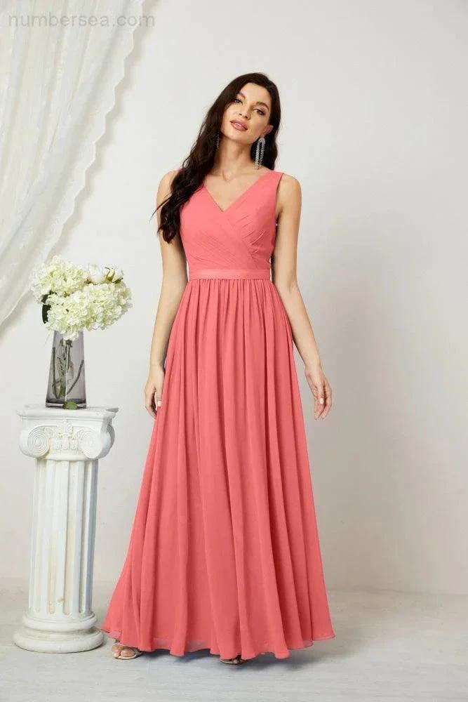 Women's Chiffon Long Bridesmaid Dresses A line Sleeveless Formal Prom Gown for Evening Party Homecoming Dresses 2808 (ZD16947)