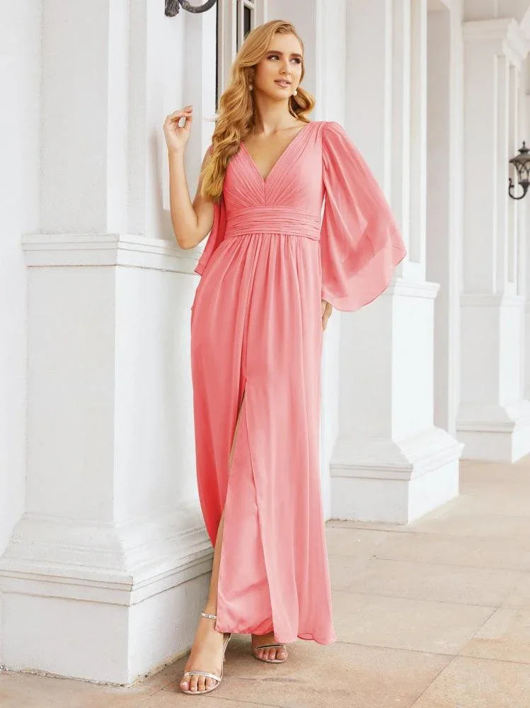 Numbersea Bridesmaid Dresses with Split for Wedding Party Flutter Sleeves 28045 by numbersea
