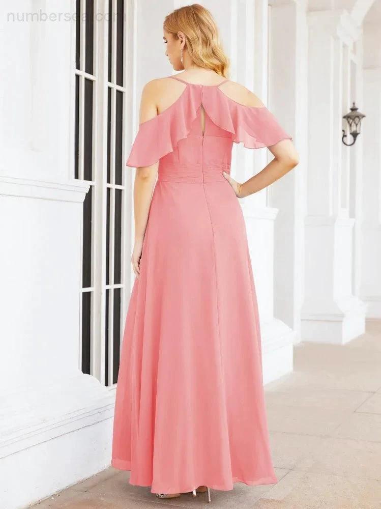 ZapDress Cold Shoulder Long Bridesmaid Dresses Side Slit Formal Prom Gowns Party Wedding 28070 (ZD16993)