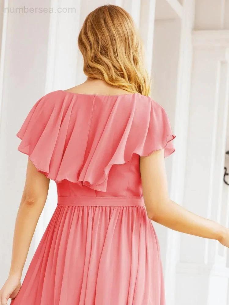 Bridesmaid Dresses with Flutter Sleeves Formal Evening Party Prom Gowns 28044 (ZD17033)