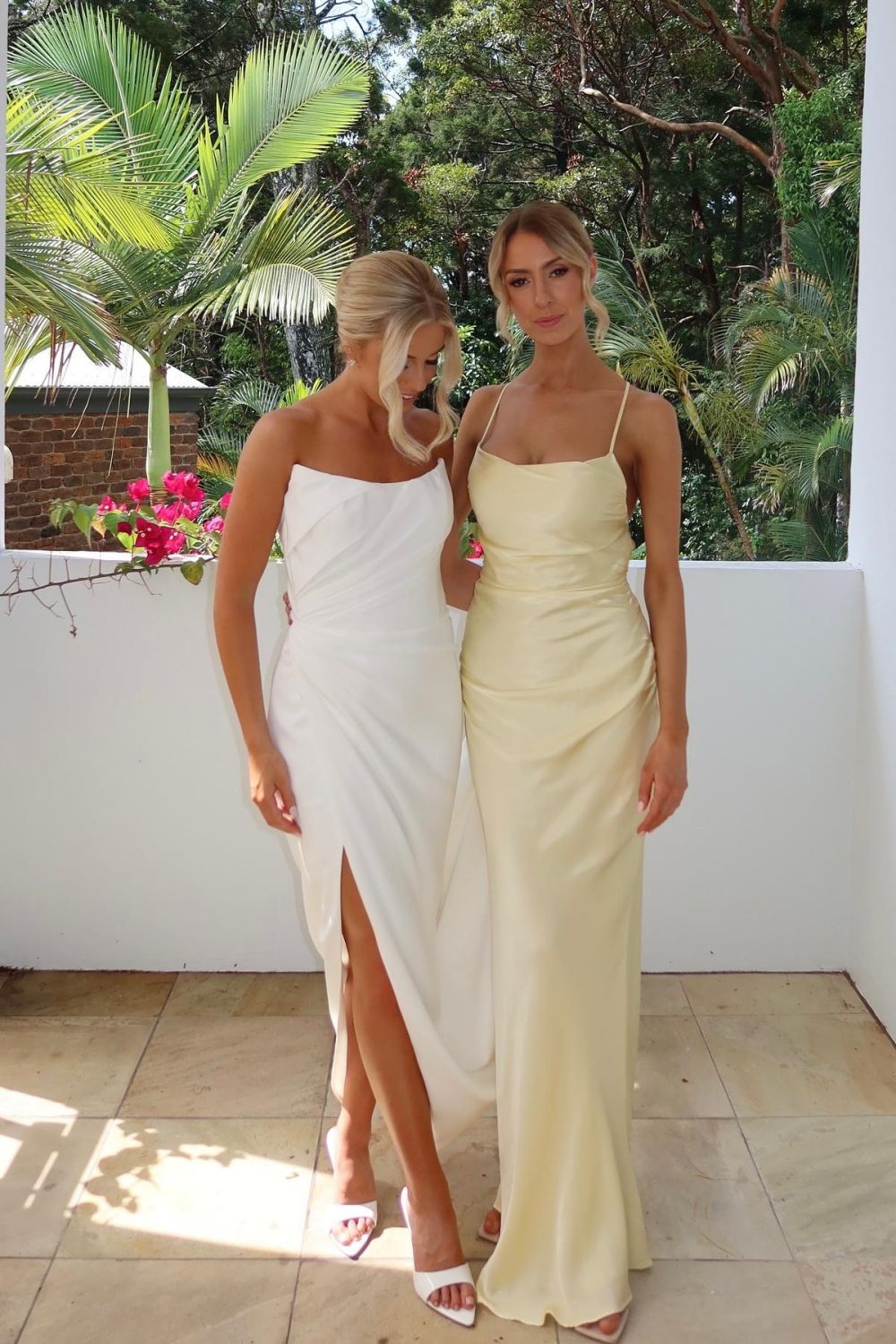 Simple Sheath Strapless Floor Length White Wedding Dress with Split Front - View 2 | VelvetHem