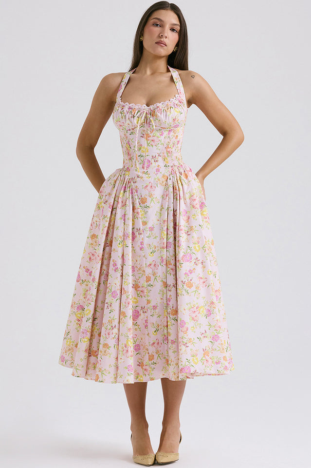 Adabella Cotton Halter Midi Sundress