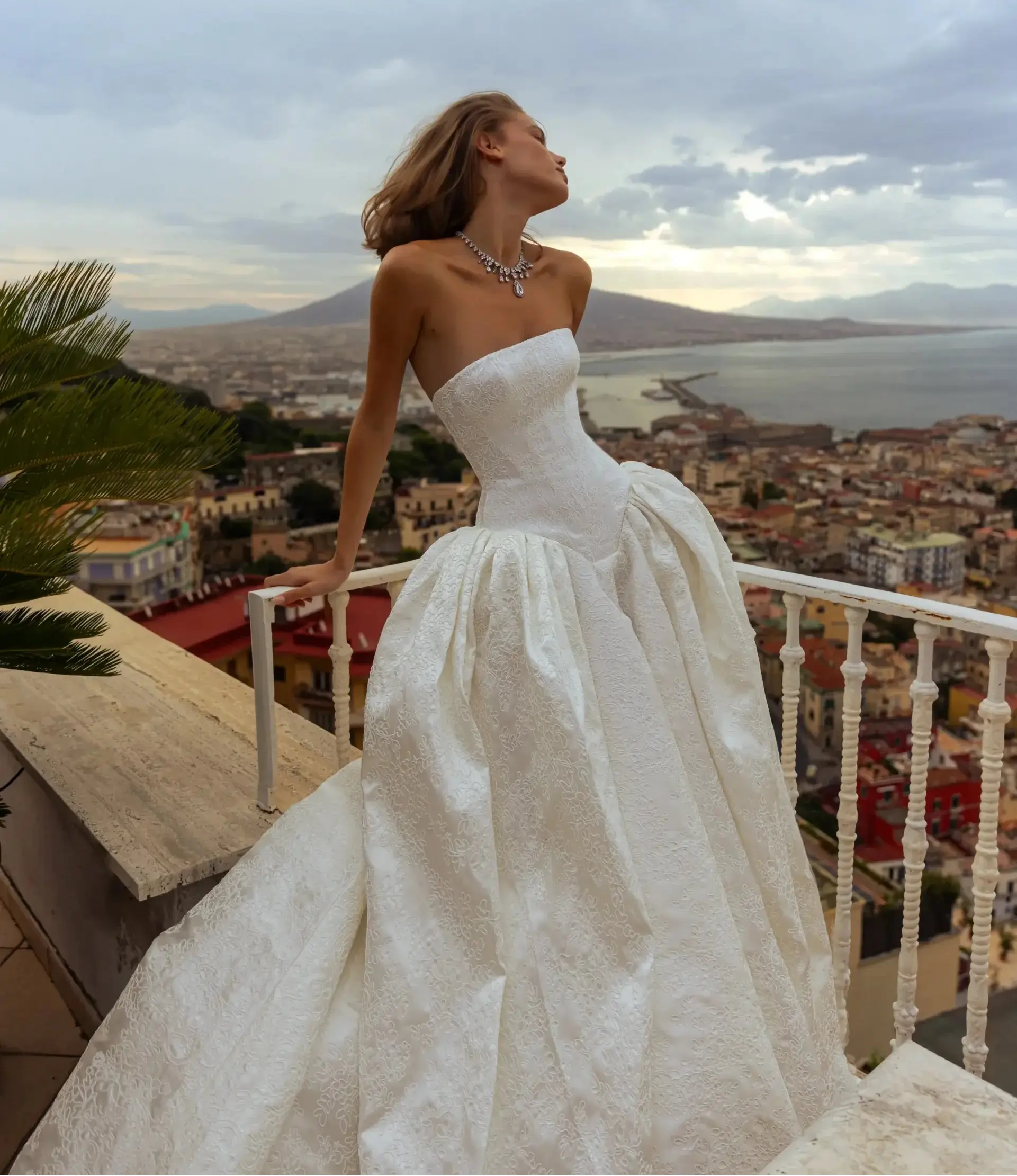 Classic White Satin Strapless Ball Gown Wedding Dress with Train ZP122