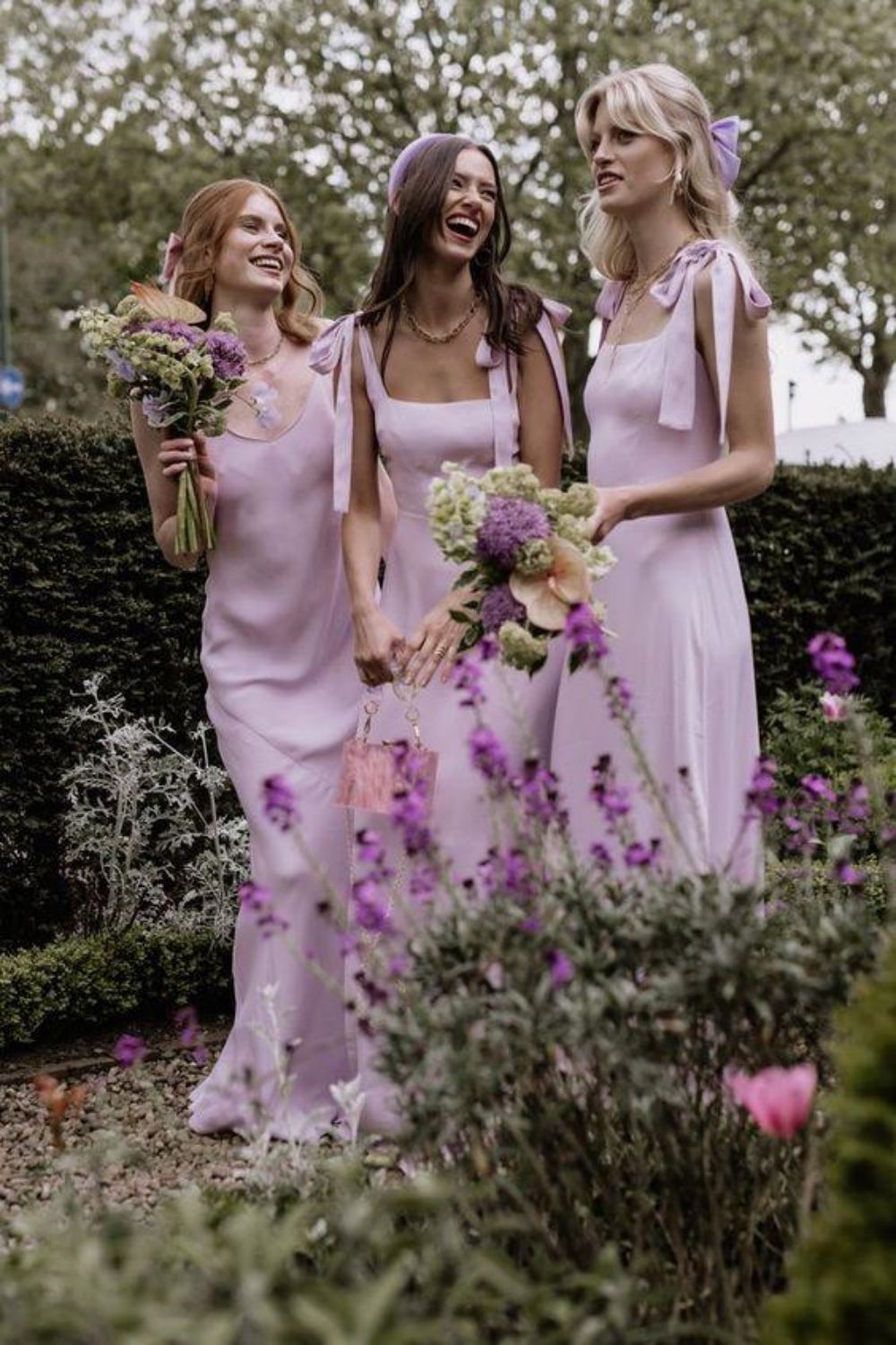 Sweety A Line Spaghetti Straps Pink Long Bridesmaid Dress with Bowknot - View 2 | VelvetHem