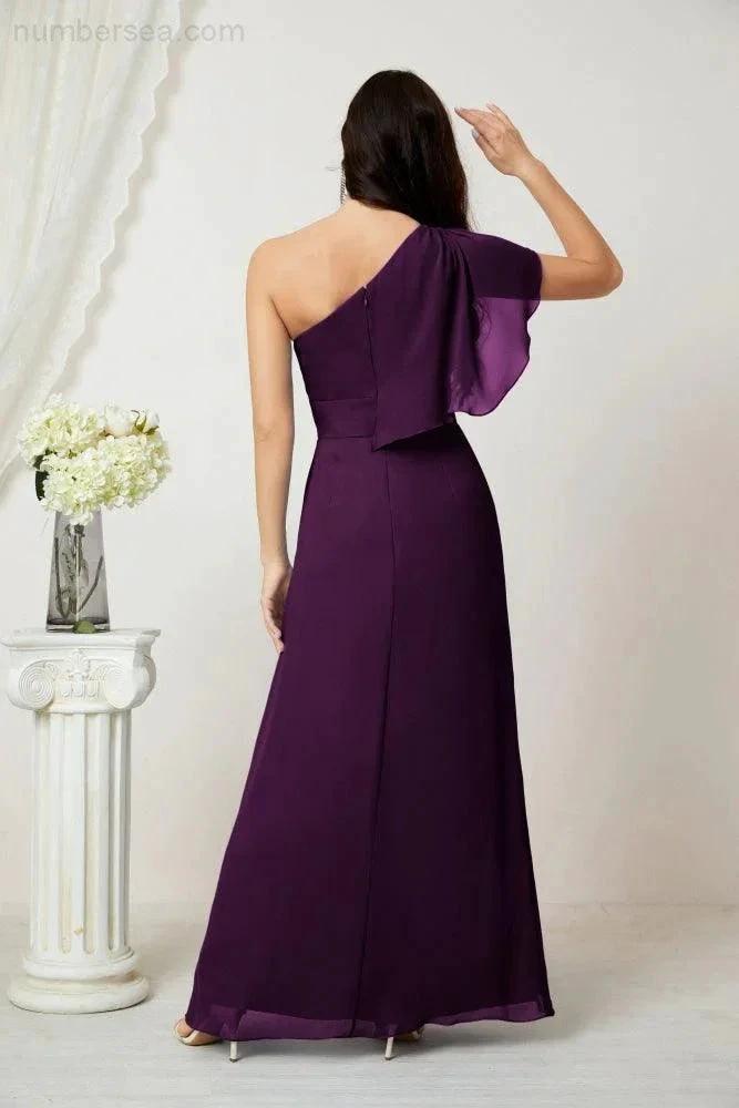 ZapDress  Chiffon Ruffled One Shoulder Long Bridesmaid Dresses A-line Formal Evening Gown Side Split 2809 (ZD17049)