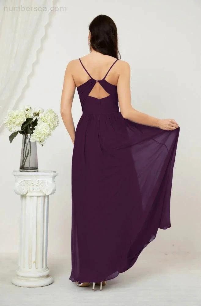 ZapDress  Neck Bridesmaid Dresses Chiffon Long Spaghetti A-line Formal Prom Gown for Wedding Party Evening 2801 (ZD16961)