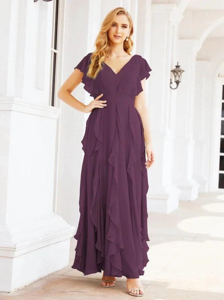 Ruffled Bridesmaid Dresses with Sleeves Long Formal Party Dress 28041 by numbersea