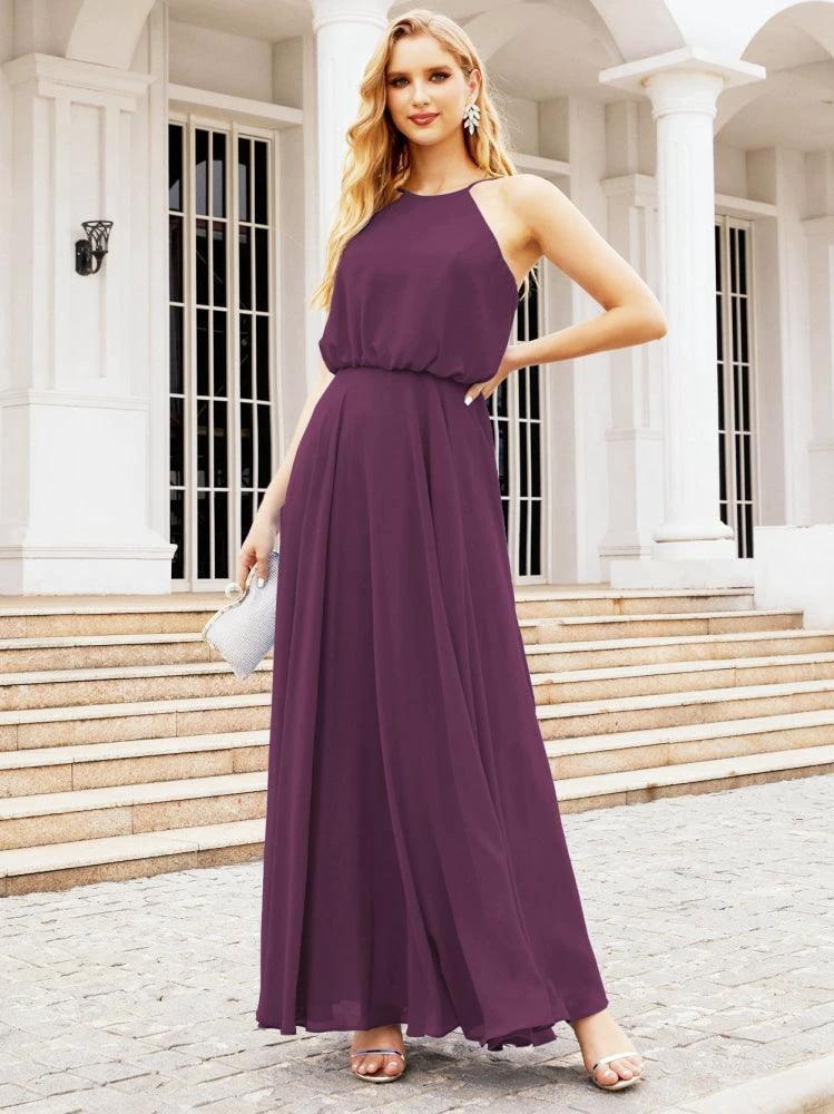 Numbersea Halter Long Bridesmaid Dresses Formal A line Juniors Dress 28029 by numbersea