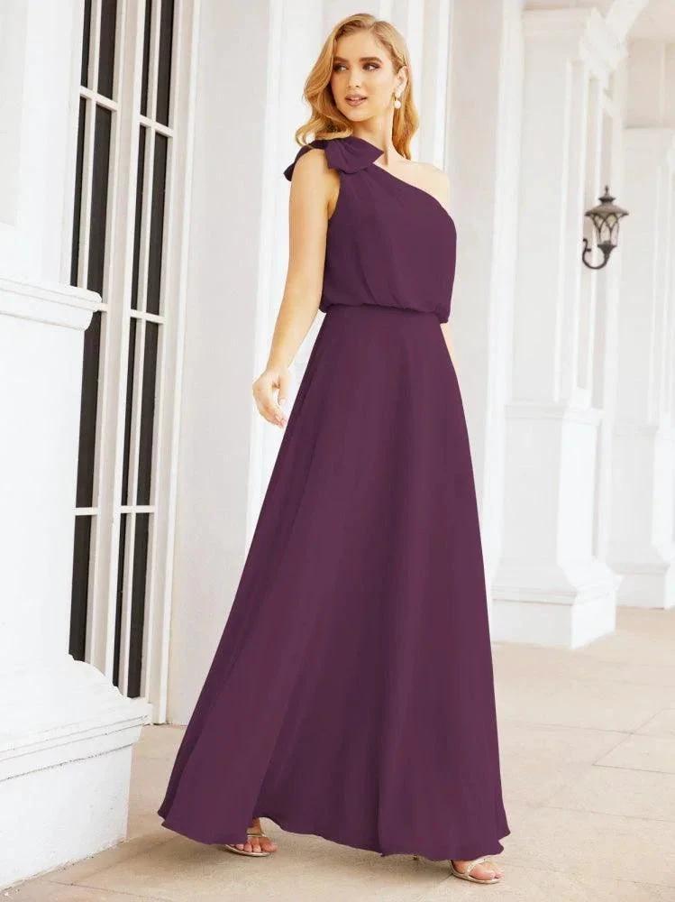 Numbersea Chiffon Ruffled One Shoulder Sleeveless Long Bride Dresses A-line Formal Evening Gown Side Split 28057 by numbersea