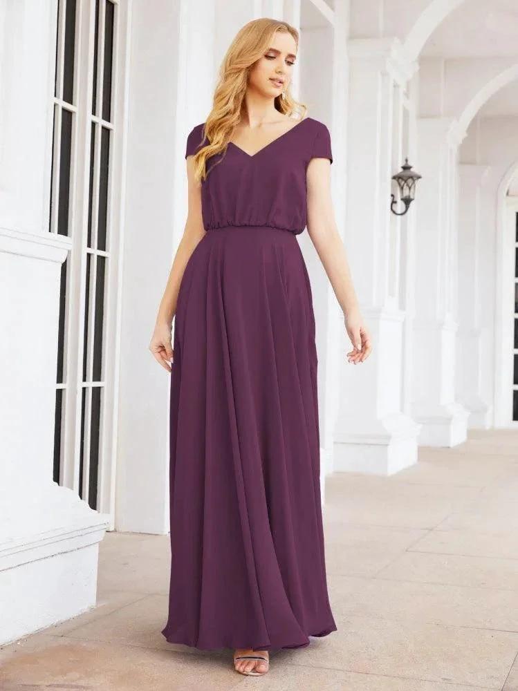 Numbersea V-Neck Bridesmaid Dresses Long Cap Sleeves Prom Evening Formal Gowns 28071 by numbersea