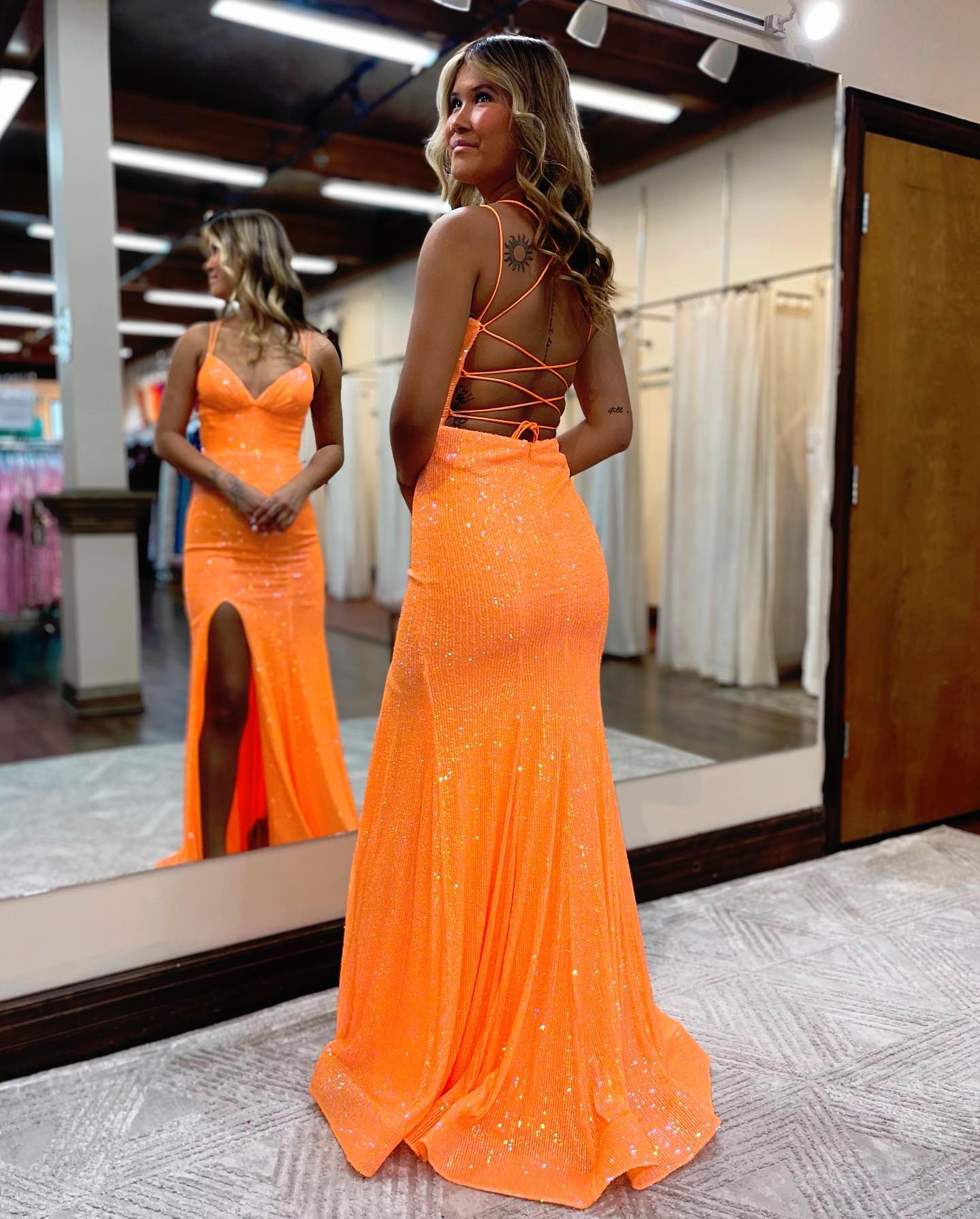 Mermaid Spaghetti Straps Lace Up-Corset Prom Dress With Split