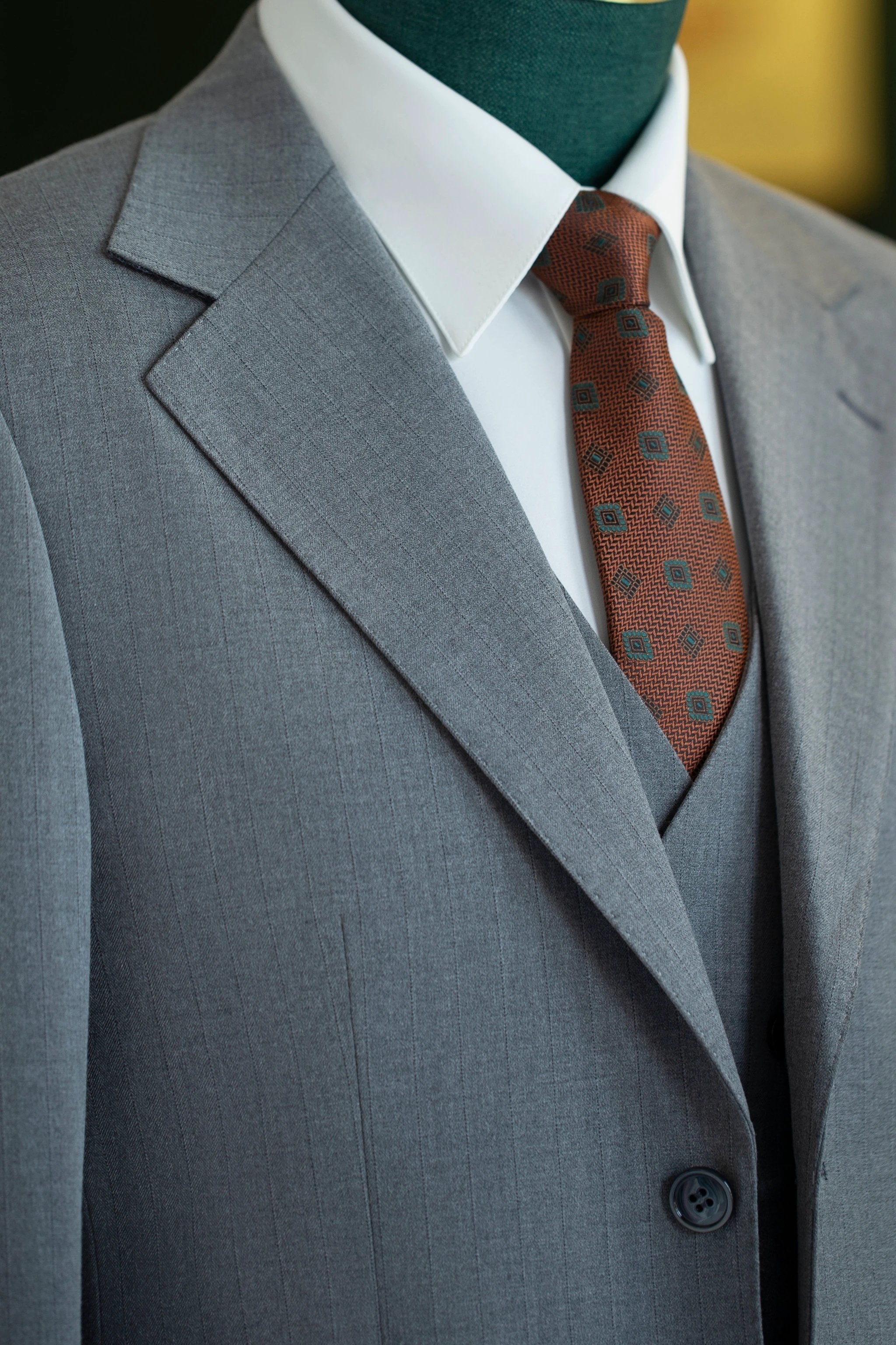 Dusty Blue Pinstripe Wool 3 Piece Tailored Wedding Suit for Groom and Groomsmen (ZD17112)