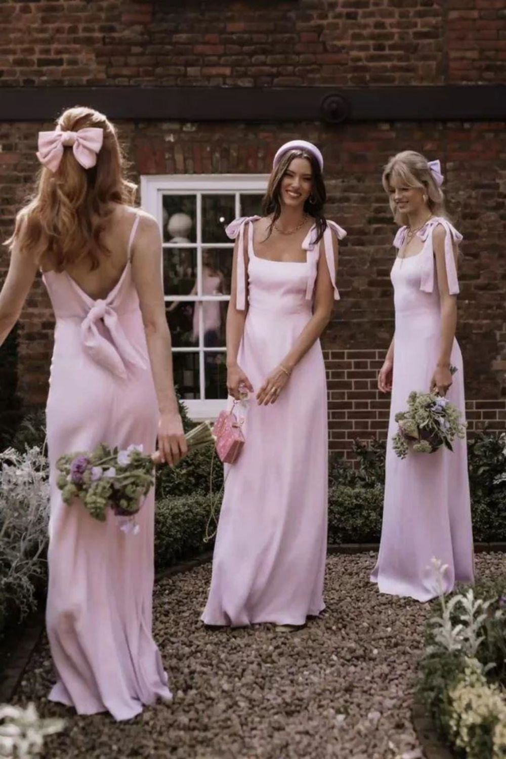 Sweety A Line Spaghetti Straps Pink Long Bridesmaid Dress with Bowknot - VelvetHem