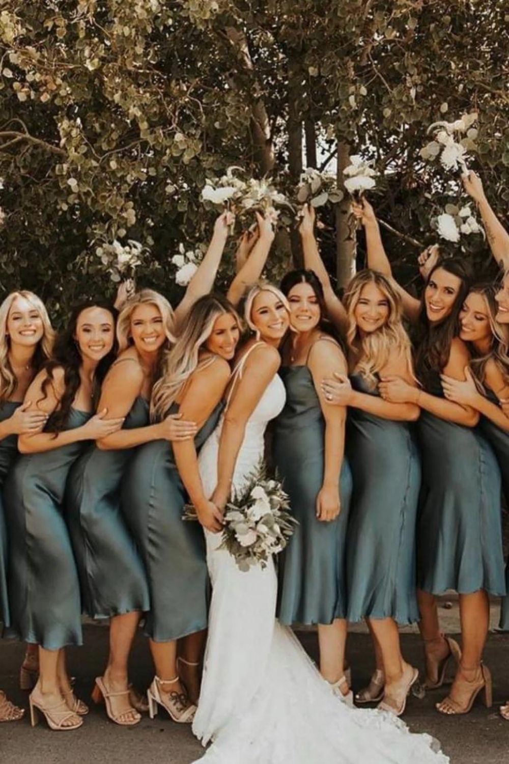 Simple Sheath Spaghetti Straps Green Tea Length Bridesmaid Dress