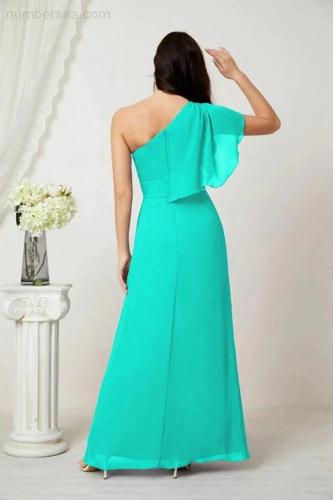 ZapDress  Chiffon Ruffled One Shoulder Long Bridesmaid Dresses A-line Formal Evening Gown Side Split 2809 (ZD17049)