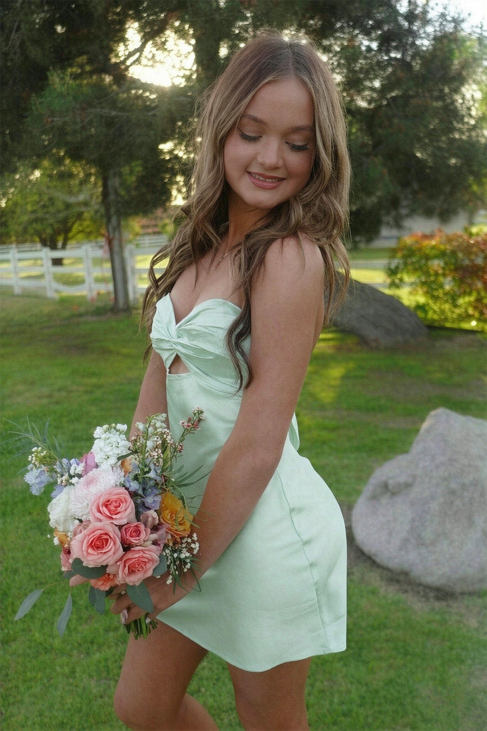 Stylish A Line Sweetheart Light Green Satin Short Homecoming Dress