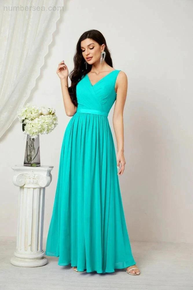 Women's Chiffon Long Bridesmaid Dresses A line Sleeveless Formal Prom Gown for Evening Party Homecoming Dresses 2808 (ZD16947)