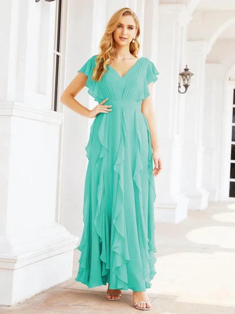 Ruffled Bridesmaid Dresses with Sleeves Long Formal Party Dress 28041 by numbersea