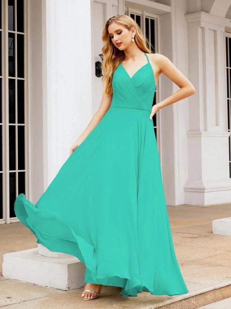 Numbersea Halter Chiffon Bridesmaid Dresses Wedding Appare Sleeveless Formal Prom Dress with Ruffled Back 28035 by numbersea