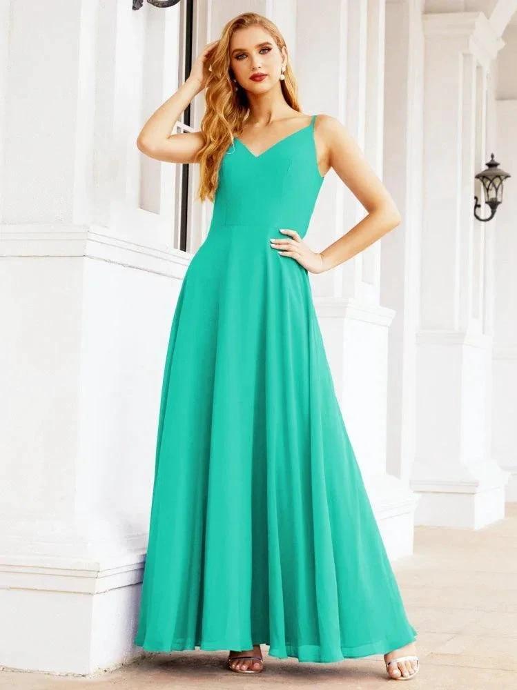 Numbersea Spaghetti Strap Bridesmaid Dresses V Neck Butterfly Back Fromal Evening Party Prom Gown 28036 by numbersea