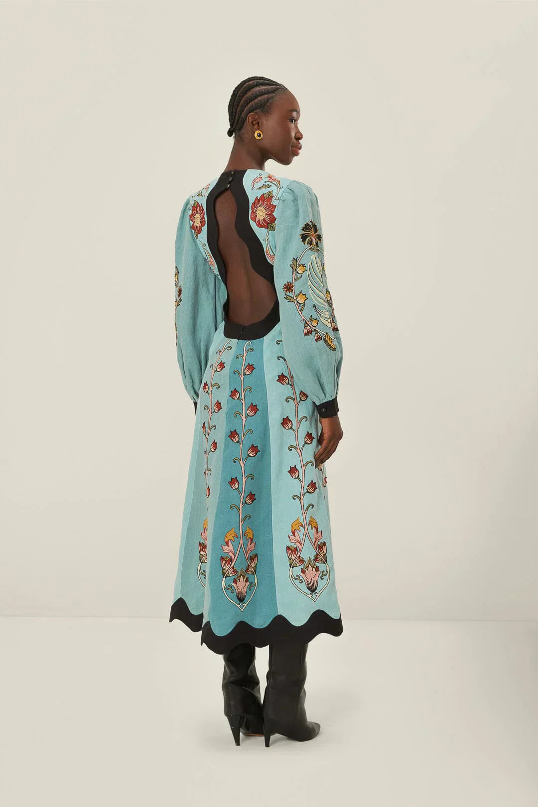 Karina Aesthetic Blue Beauty Long Sleeve Midi Dress Elevated Occasion Wear