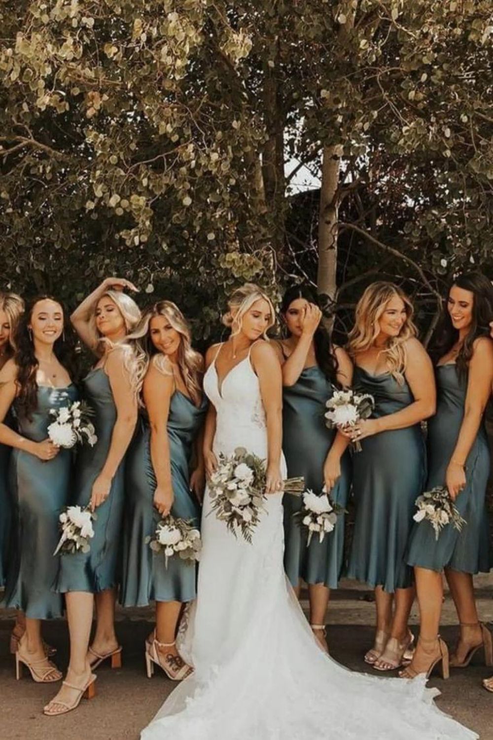 Simple Sheath Spaghetti Straps Green Tea Length Bridesmaid Dress