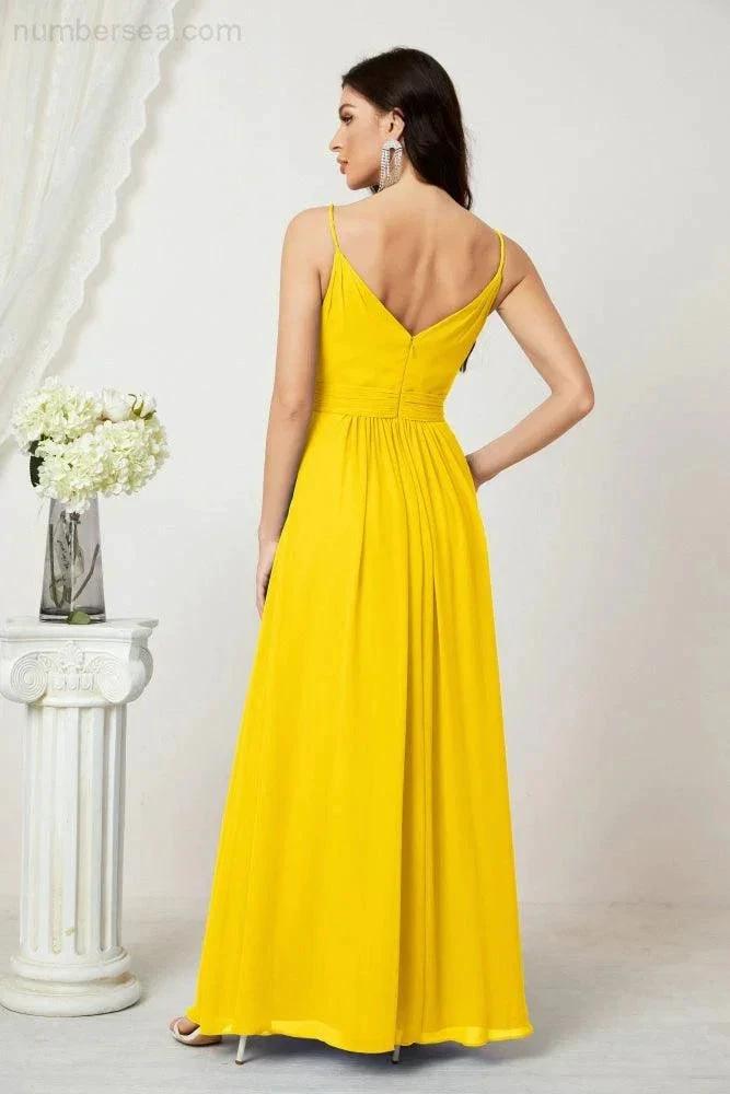 ZapDress Chiffon V-Neck Bridesmaid Dress Spaghetti Strap Long Formal Party Prom Gowns with Slit 28010 (ZD17028)