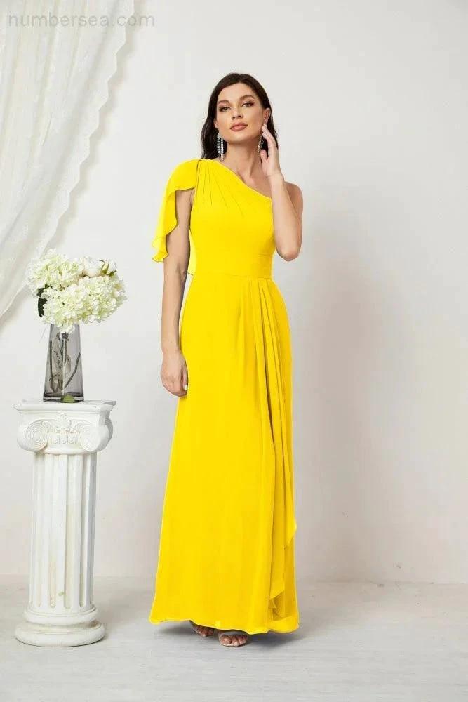 ZapDress  Chiffon Ruffled One Shoulder Long Bridesmaid Dresses A-line Formal Evening Gown Side Split 2809 (ZD17049)